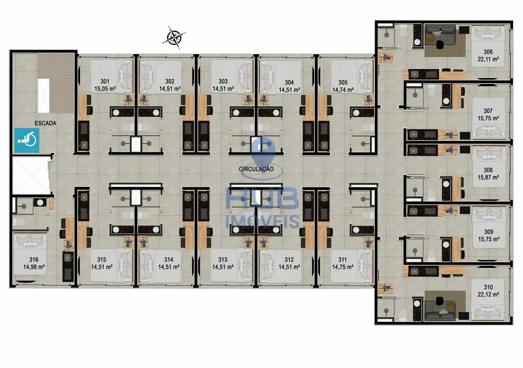 Apartamento, 1 quarto, 19 m² - Foto 2