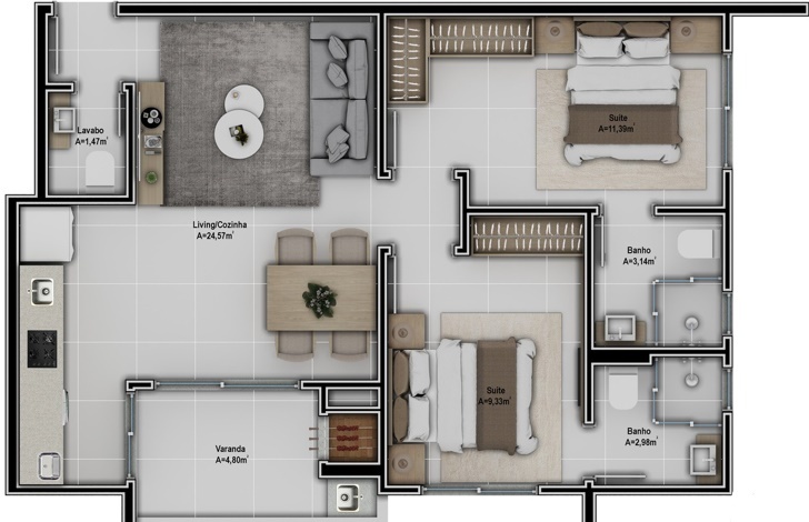 Apartamento, 2 quartos, 67 m² - Foto 2