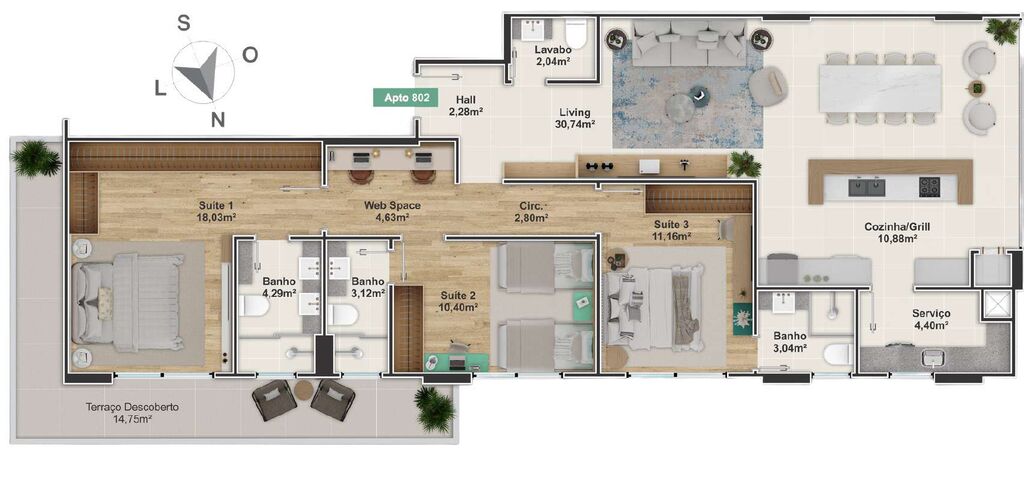 Apartamento, 3 quartos, 131 m² - Foto 3
