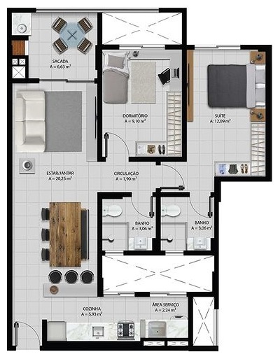 Apartamento, 3 quartos, 92 m² - Foto 2