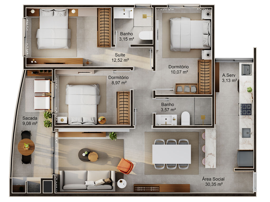 Apartamento, 2 quartos, 74 m² - Foto 3