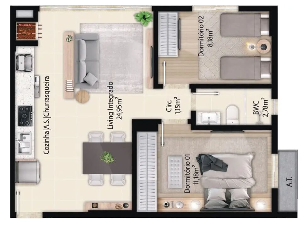 Apartamento, 2 quartos, 58 m² - Foto 3