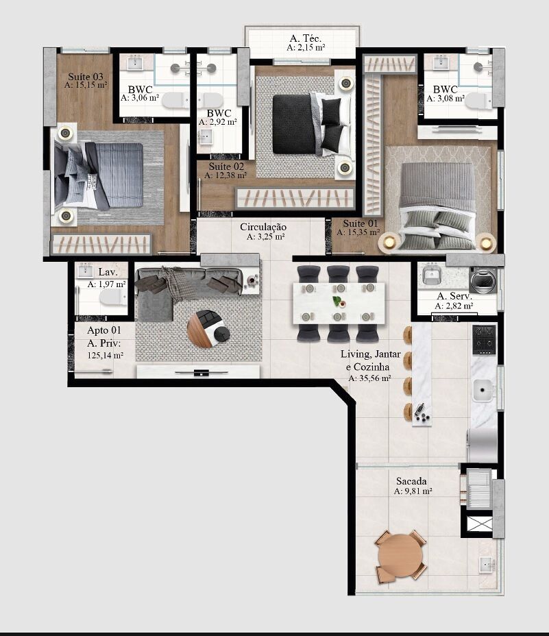 Apartamento, 3 quartos, 121 m² - Foto 8