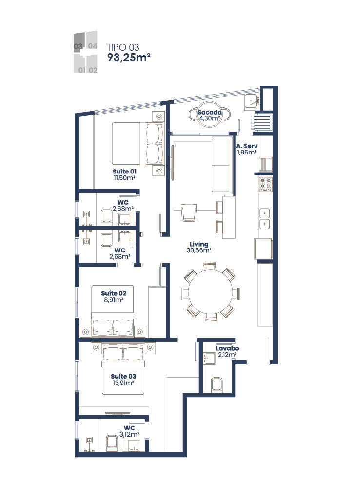 Apartamento, 3 quartos, 95 m² - Foto 2