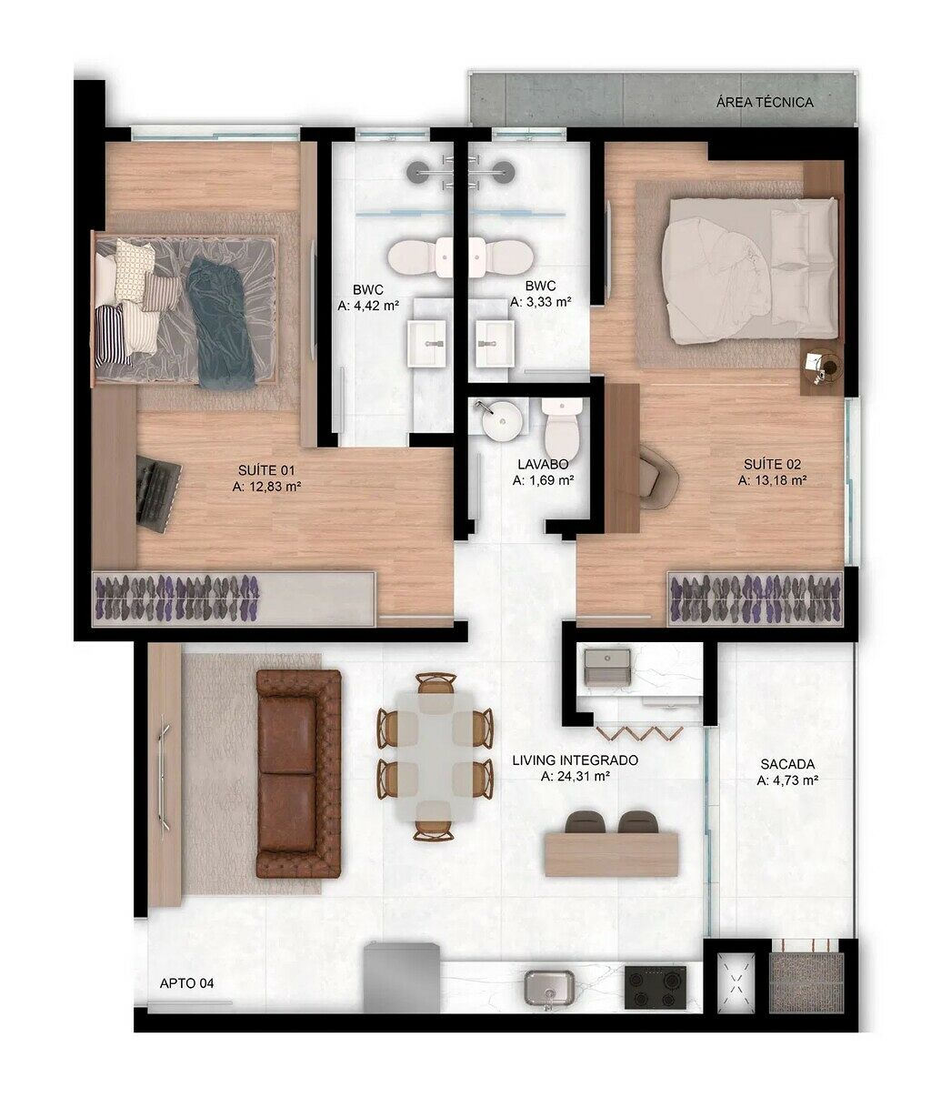 Apartamento, 1 quarto, 56 m² - Foto 5