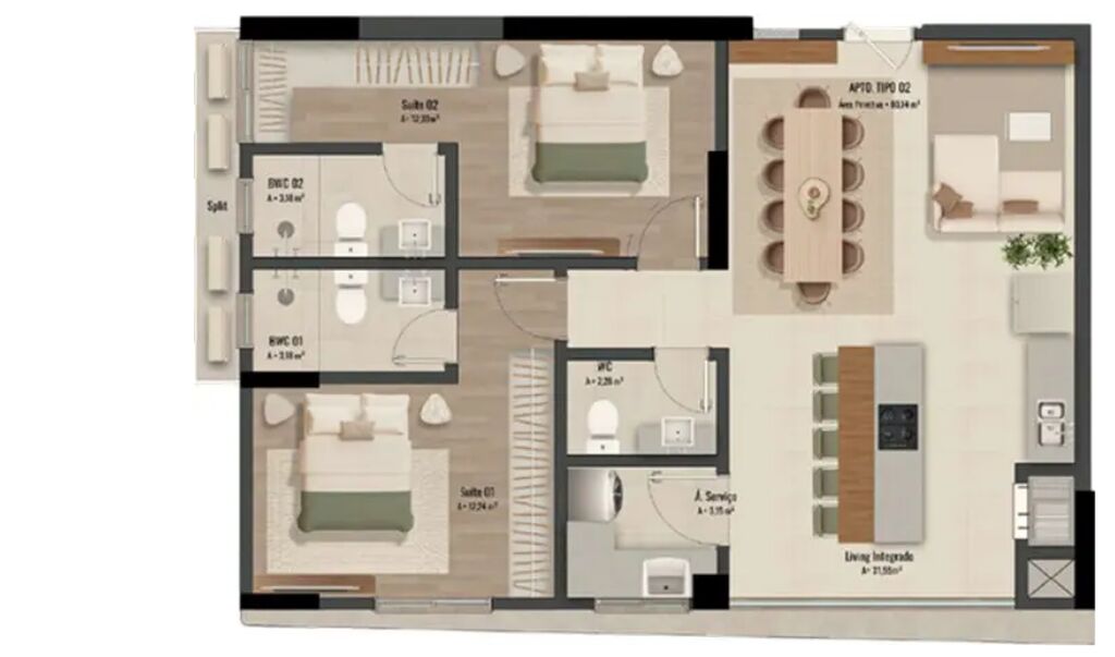 Apartamento, 3 quartos, 100 m² - Foto 1