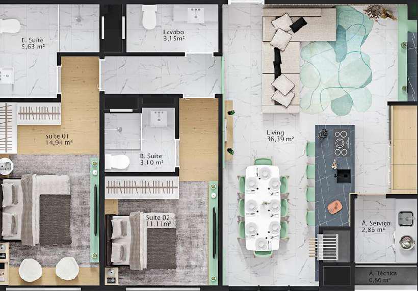 Apartamento, 2 quartos, 90 m² - Foto 3