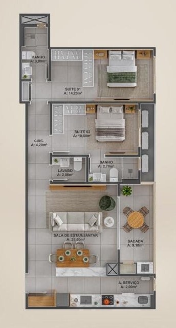 Apartamento, 3 quartos, 116 m² - Foto 1