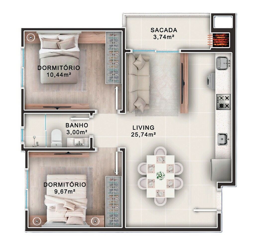 Apartamento, 2 quartos, 68 m² - Foto 2