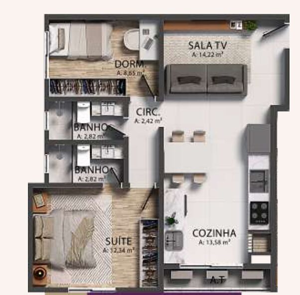 Apartamento, 2 quartos, 61 m² - Foto 3