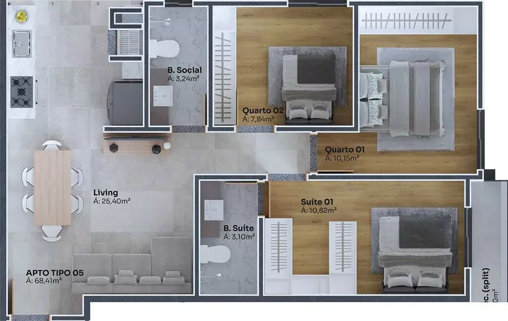 Apartamento, 3 quartos, 68 m² - Foto 3