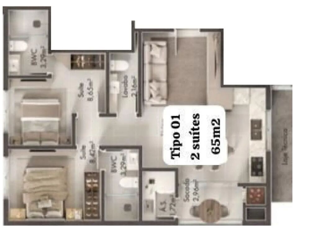 Apartamento, 2 quartos, 56 m² - Foto 3