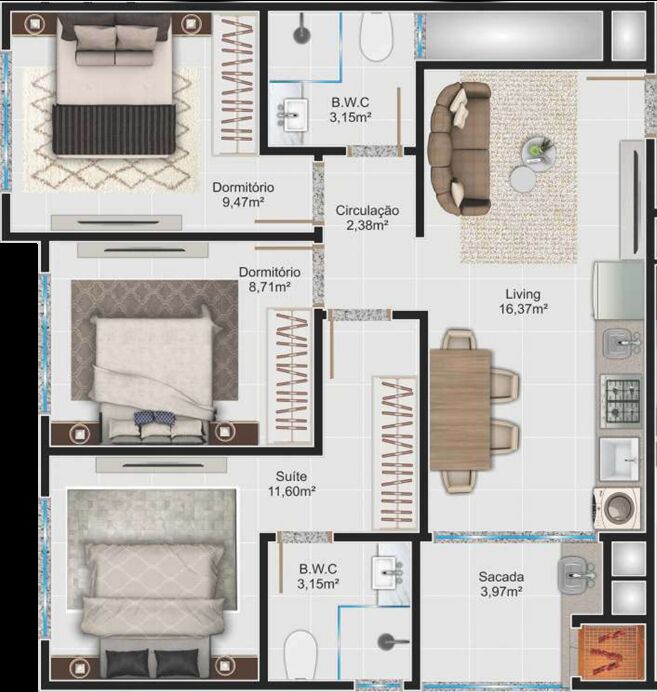 Apartamento, 3 quartos, 68 m² - Foto 7