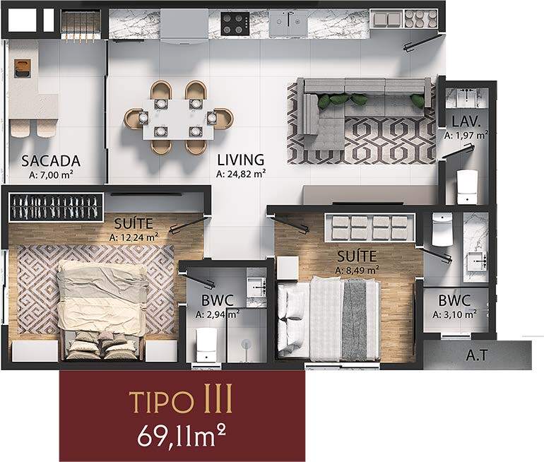 Apartamento, 2 quartos, 56 m² - Foto 3