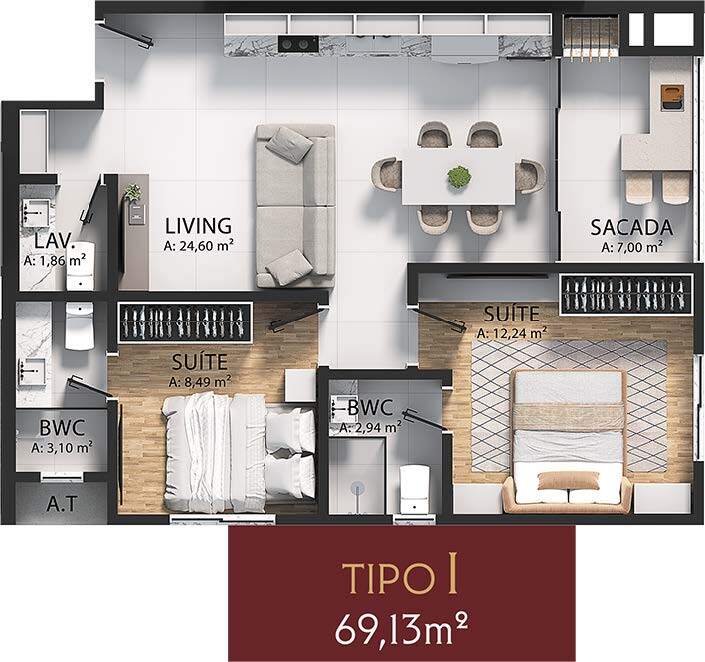 Apartamento, 2 quartos, 56 m² - Foto 4