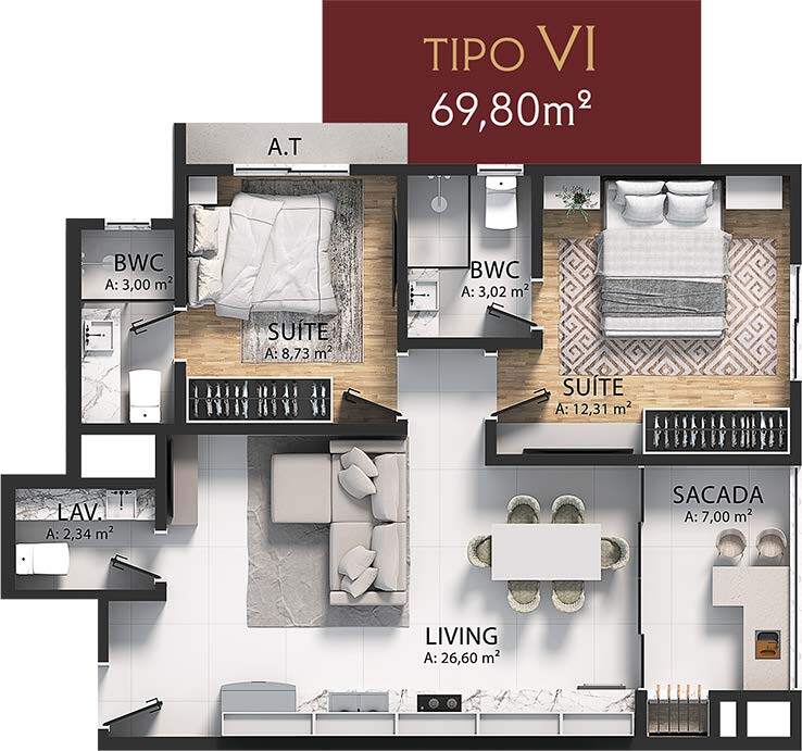 Apartamento, 2 quartos, 56 m² - Foto 6