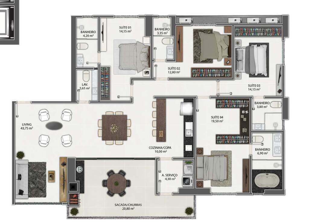 Apartamento, 3 quartos, 146 m² - Foto 3