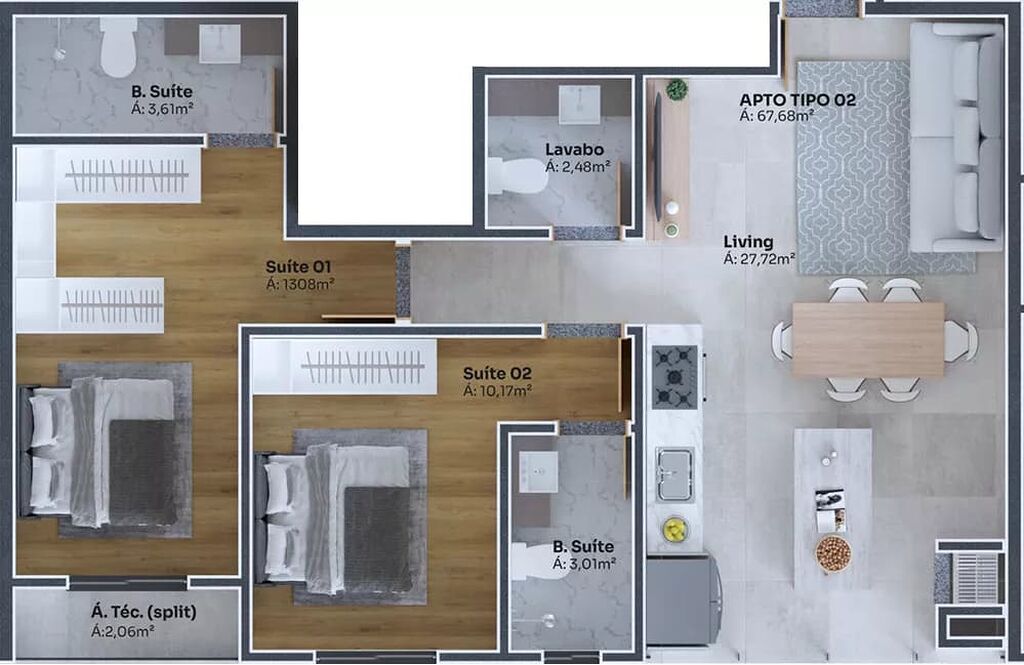 Apartamento, 2 quartos, 67 m² - Foto 2