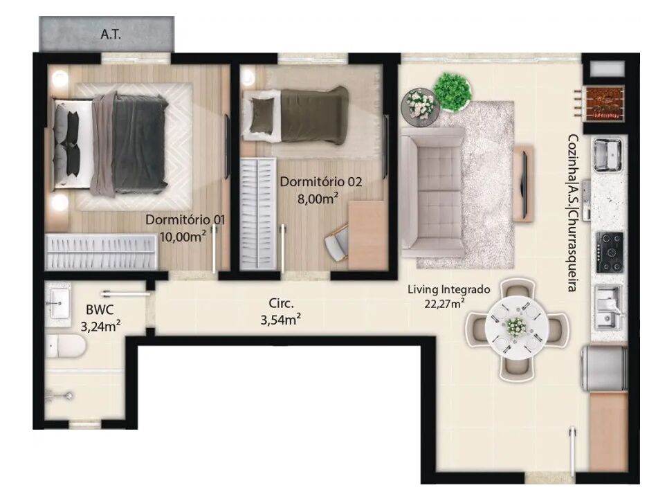 Apartamento, 2 quartos, 54 m² - Foto 2